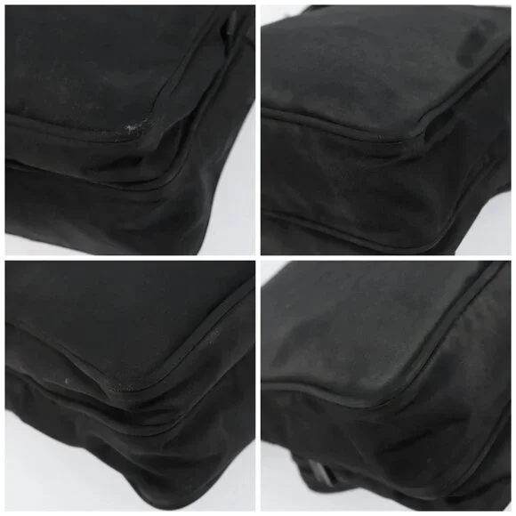 PRADA Shoulder Bag Nylon Black Silver Auth 153237